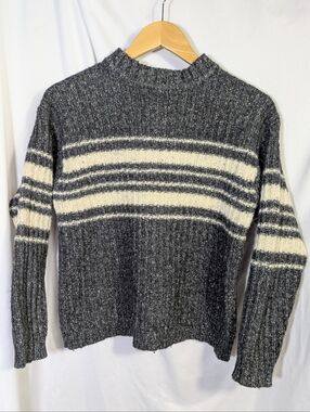 Vintage Structure Mens Unisex Sweater Gray Cream Stripes Wool Silk Cotton Sz S